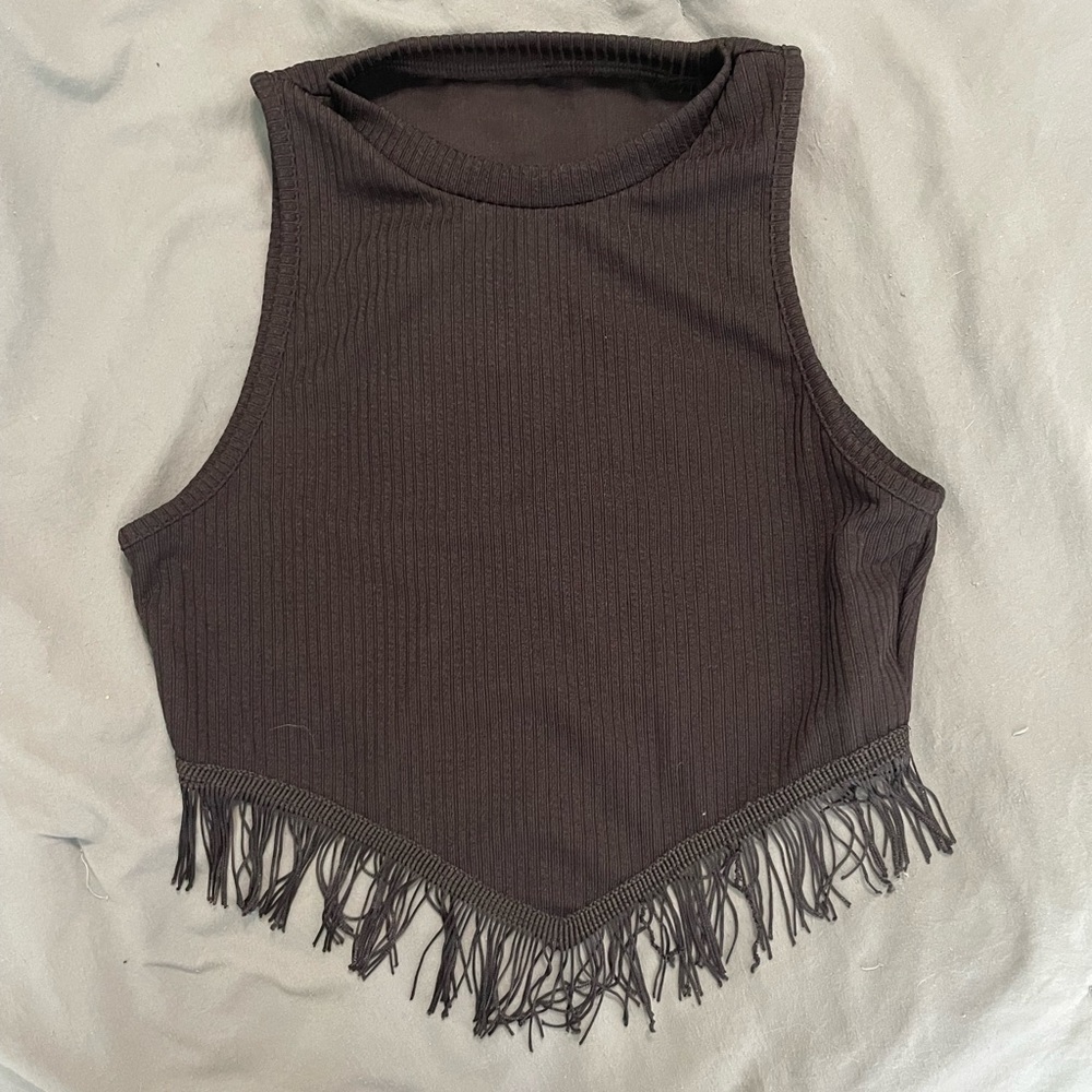 Black tassle crop top